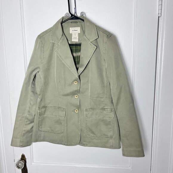 L.L. Bean Y2K Women's Green Canvas Plaid Flannel Lined Jacket Size Small - Picture 1 of 10